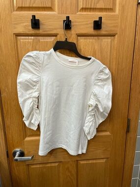 See by Chloe Women’s Puff-Sleeve Crewneck Top - White Classic Luxury Cotton L